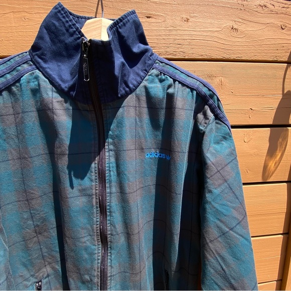 Adidas Originals Plaid Navy Jacket Men US M - Picture 3 of 4